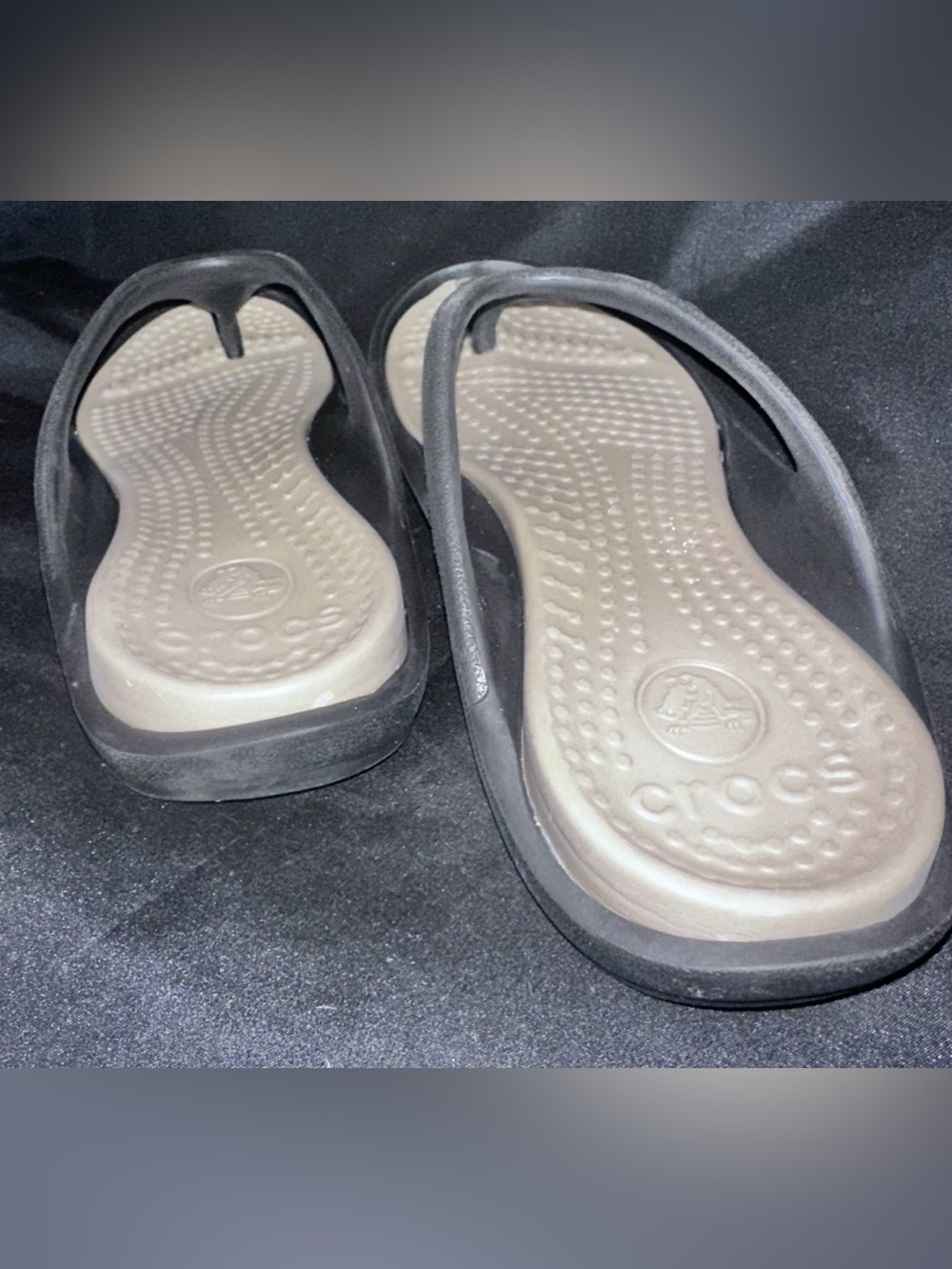 #S-1107 CROCS Women's Black and Cream Thong Sandals - Picture 7 of 7